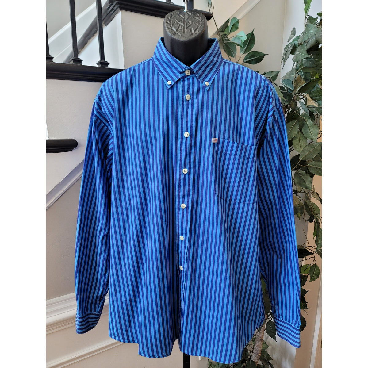Ralph Lauren Jeans Co. Striped Button Down Shirt Men's Size XL Blue 100% Cotton