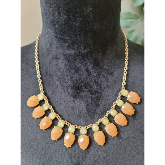 Women's Statement Necklace With Peach Teardrop Beads Lobster Clasp Jewelry