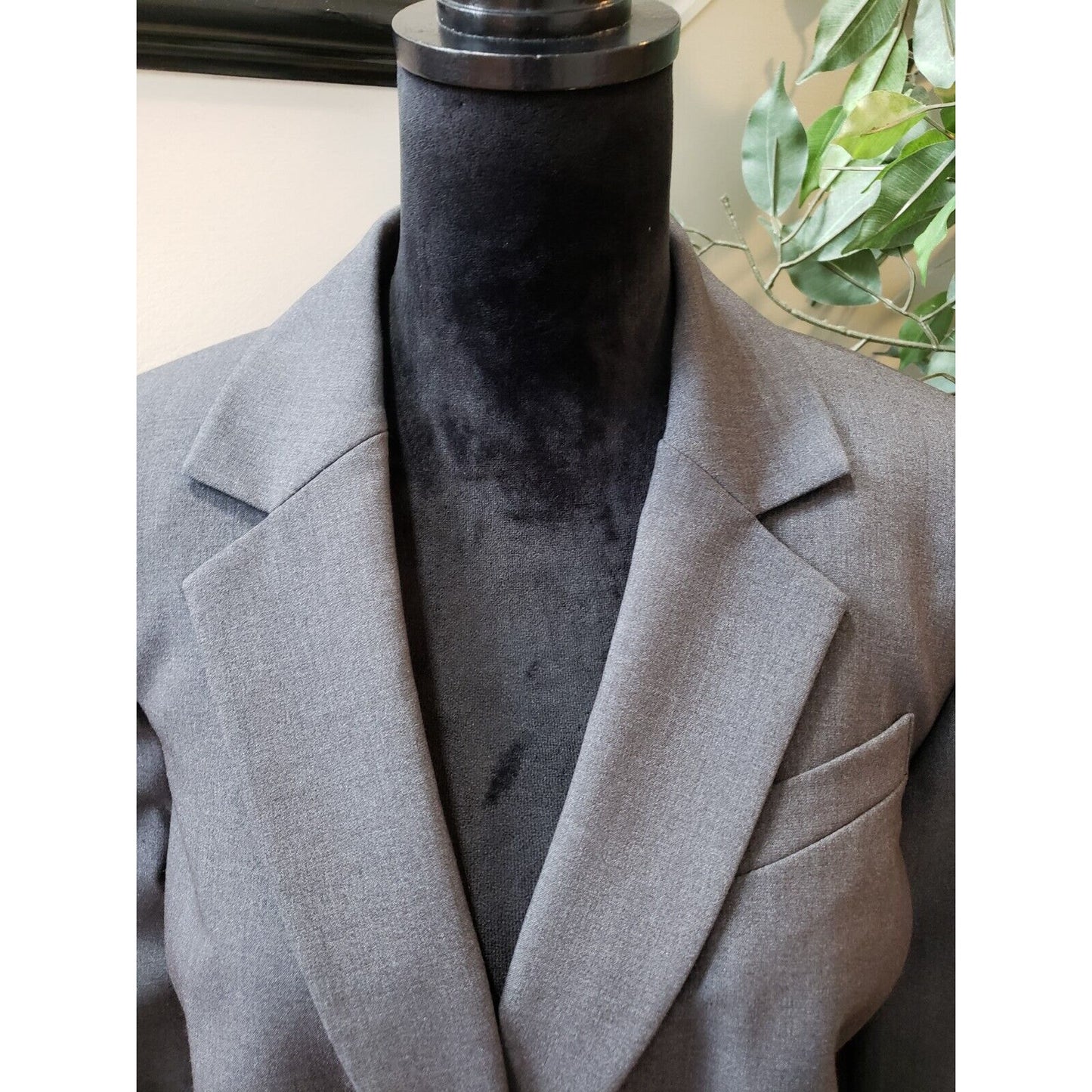 Calvin Klein Women Gray Vented Single Breasted Two Button Blazer Jacket Size 14W