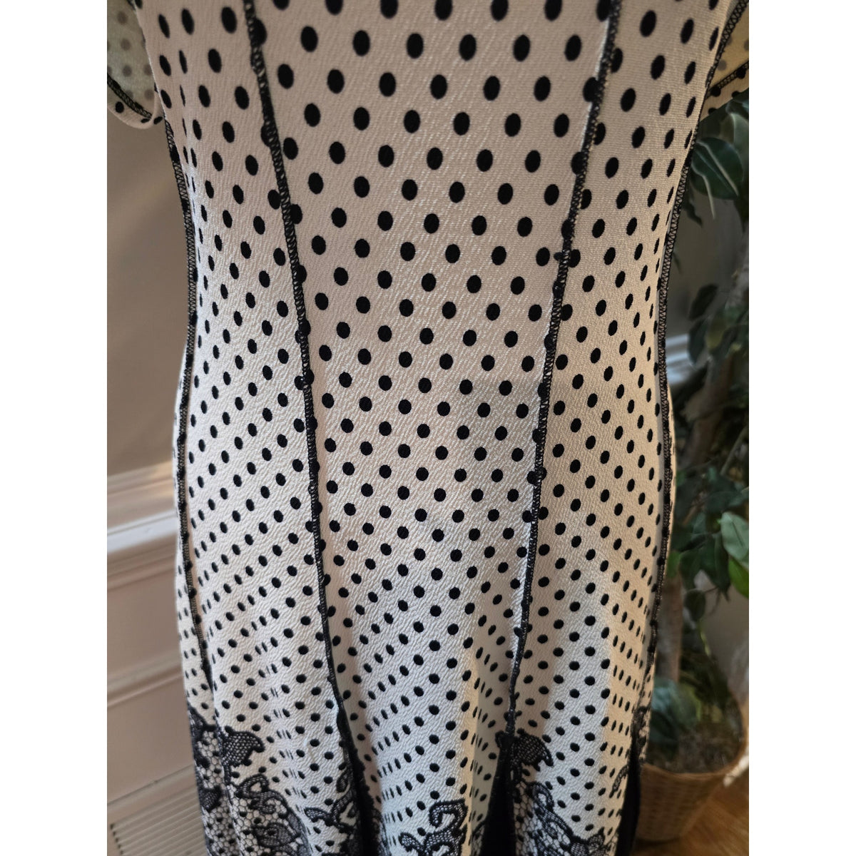 Sami & Jo Seamed Dress Women's SZ 2X Black/White Polka Dot Flared Hem Scoop Neck