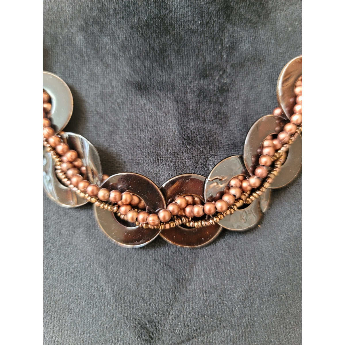 Women's Brown Beaded Statement Necklace With Lobster Clasp And Shell Discs