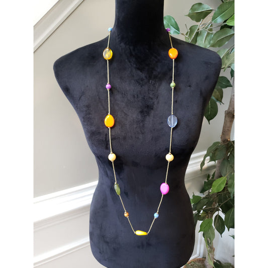 Women's Long Multicolor Bead Necklace Mixed Shapes Lobster Clasp Boho Style