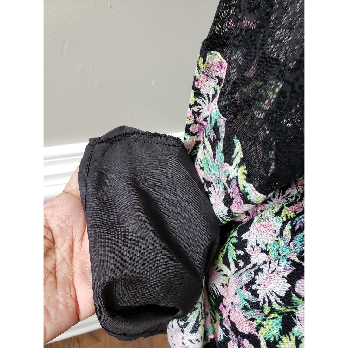 Princess Vera Fit & Flare Dress Women Large Black Floral Round Neck Long Sleeve