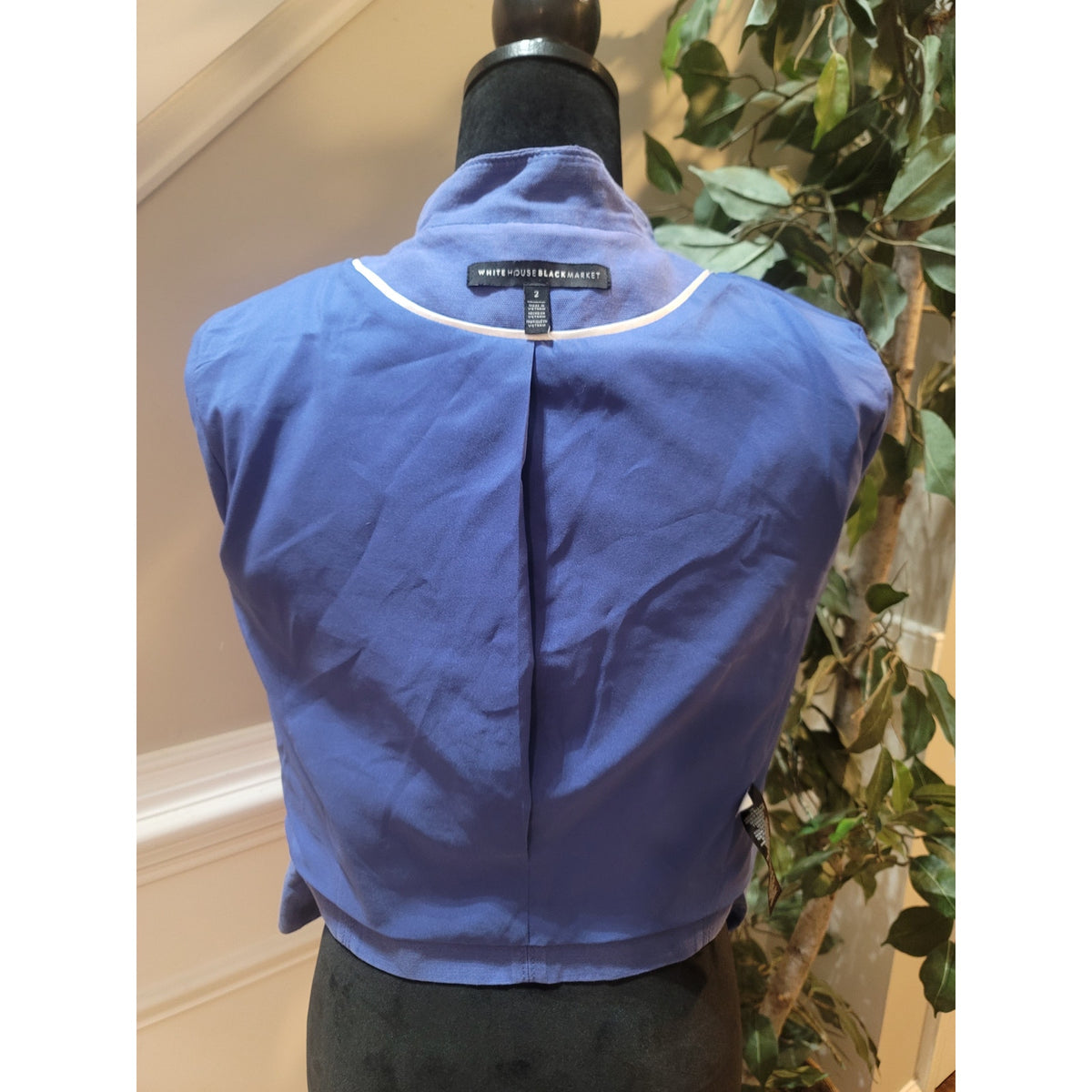 White House Black Market Cropped Jacket Women's Size 2 Blue Military Shoulder