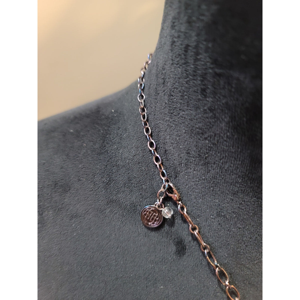 Dana Buchman Oval Layered Metal Pendant Necklace Antique Gold Tone Lobster Clasp