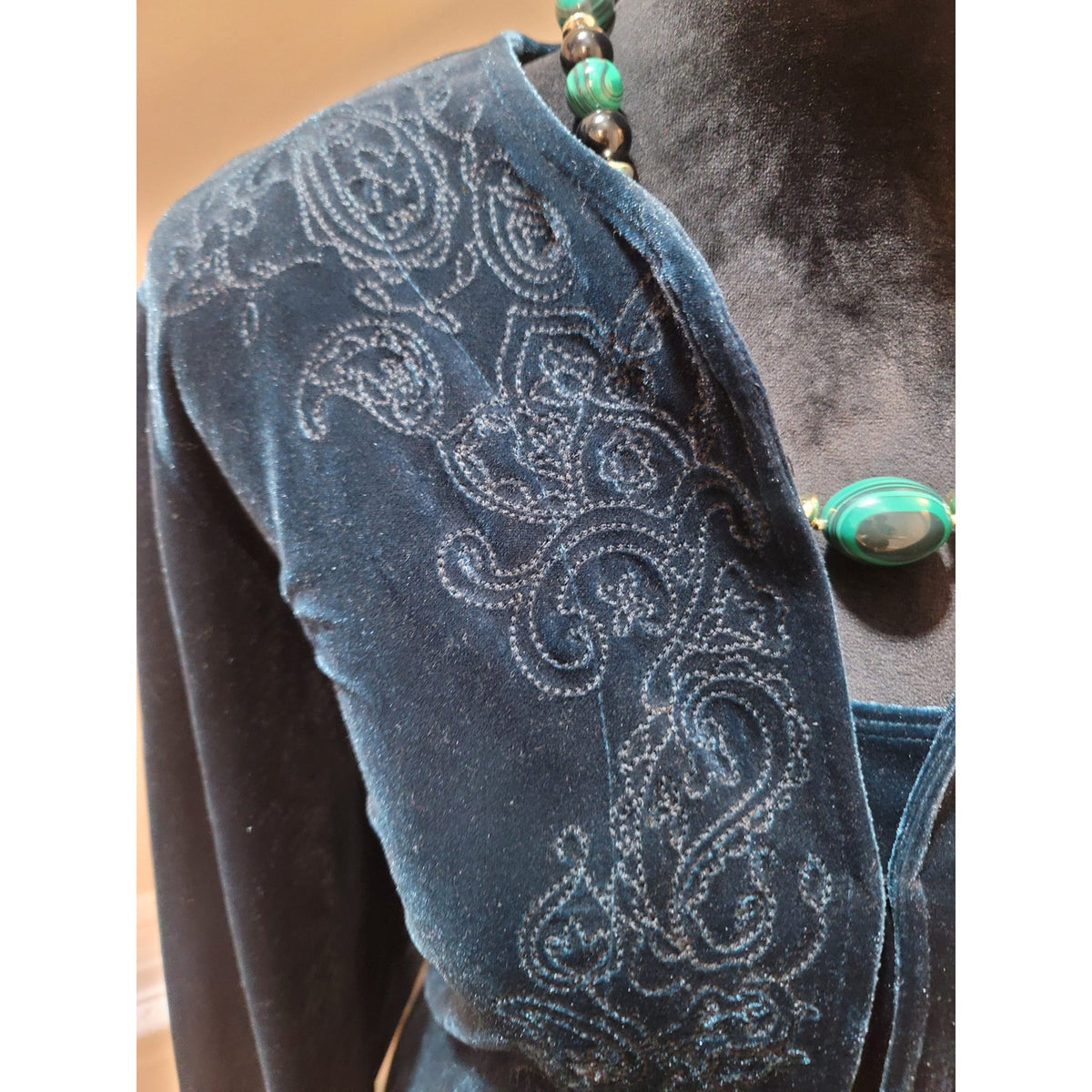 Chicos 2 Pc Cardigan Sweater Women SZ 2 Dark Blue Paisley Scoop Neck Long Sleeve
