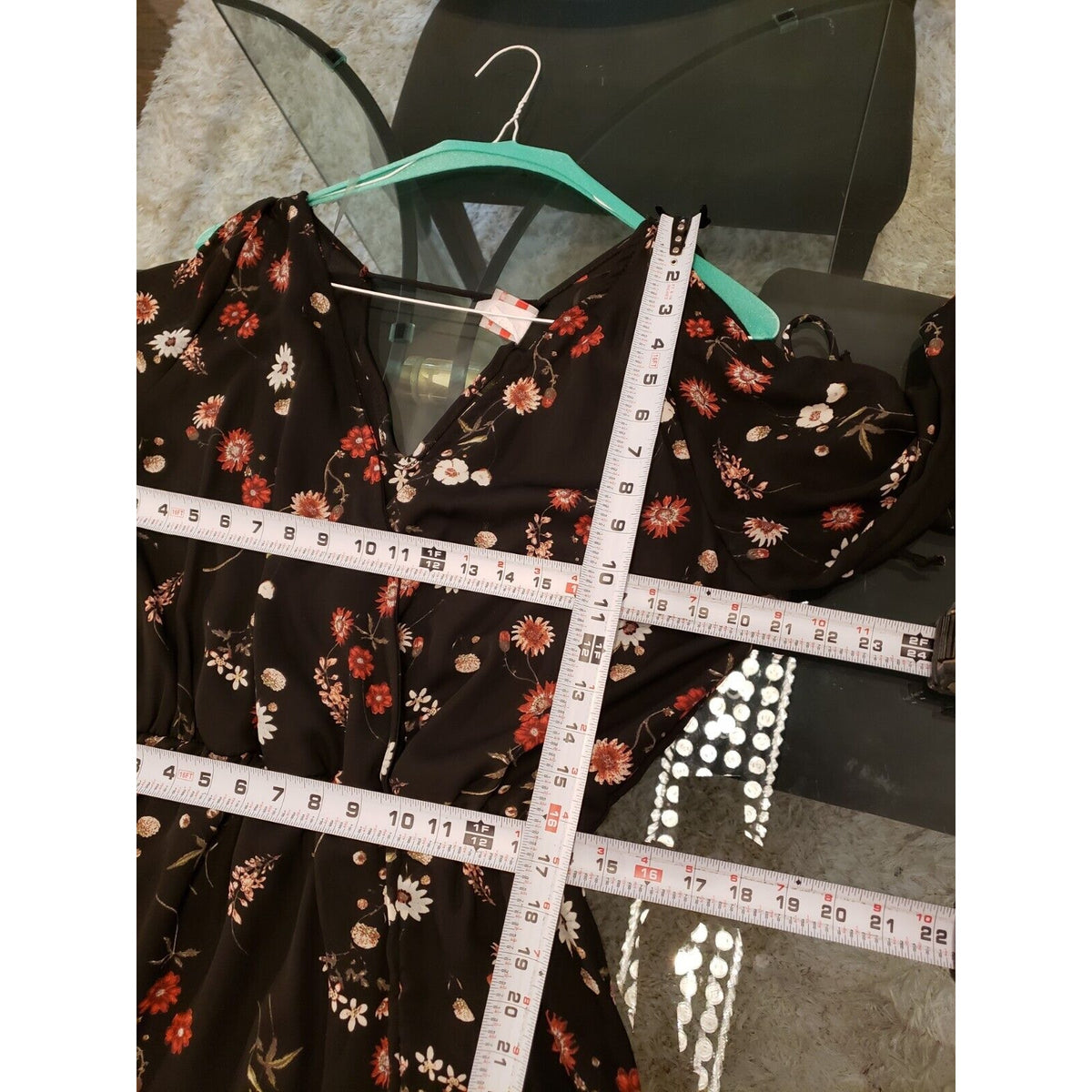 Lilian Women Black Floral Polyester Cold Shoulder Long Sleeve Long Maxi Dress 2X
