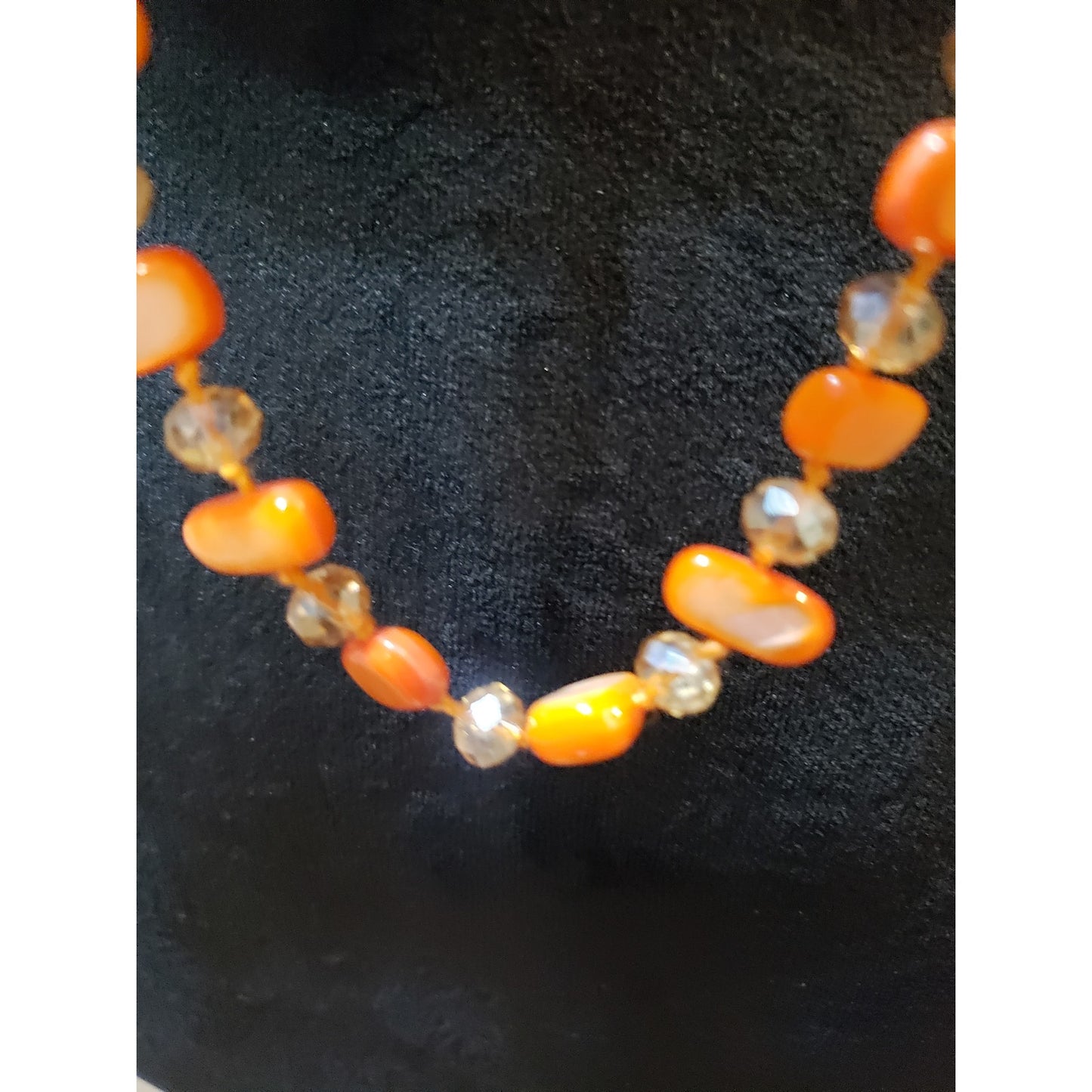 Women Fashion Coral Stones Faceted Glass Beads Long Necklace Jewelry w/ Earrings