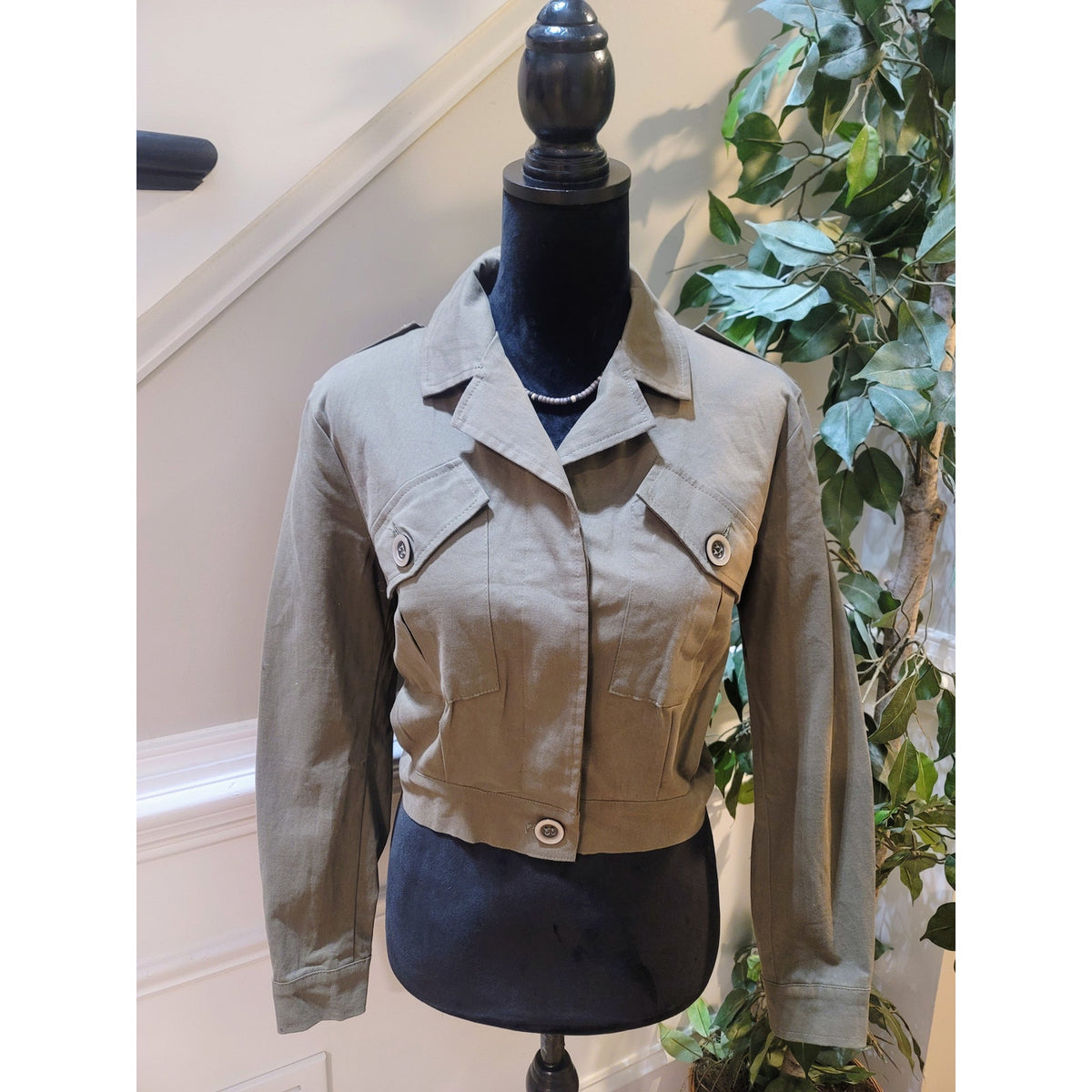 Dont Ask Why Military Jacket Women One Size Olive Green Button Front Long Sleeve