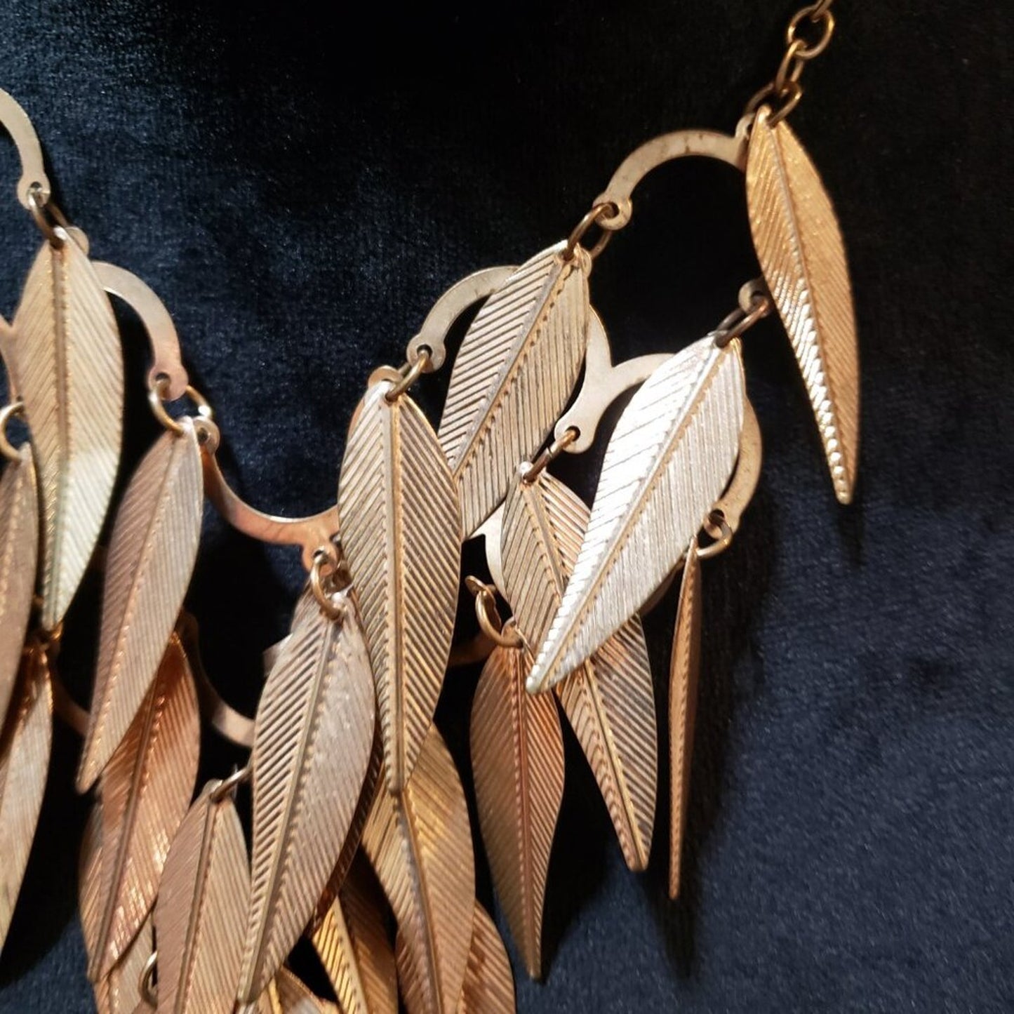 Womens Fashion Gold Tone Tiered Leaf Charm Chain Necklace with Lobster Clasp
