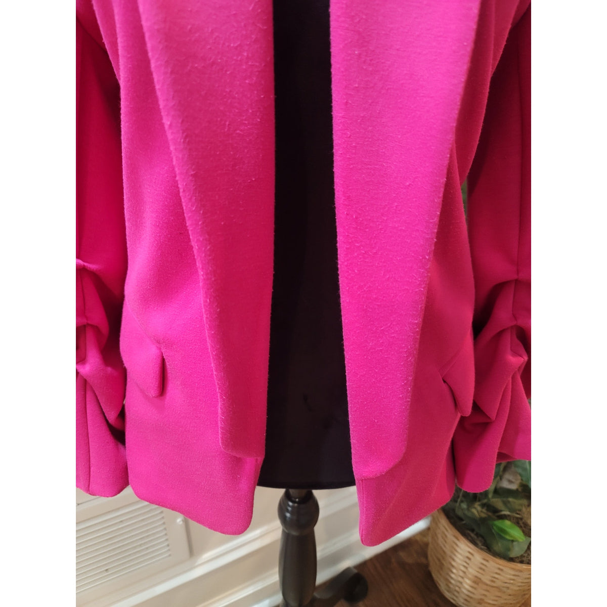 Scoop Blazer Jacket Women M(8-10) Hot Pink Scrunch Sleeve Open Front Flap Pocket
