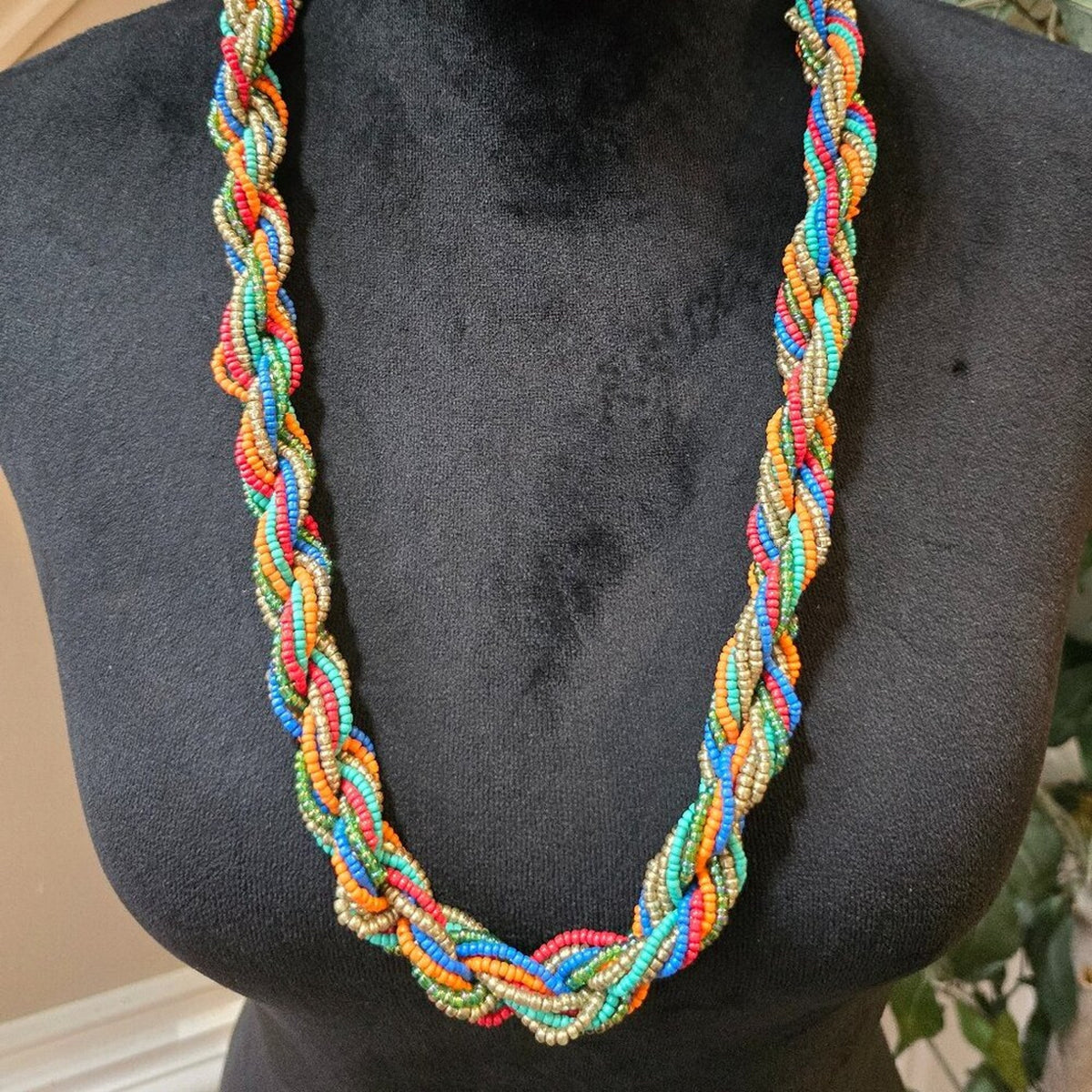 Women Multicolor Seed Beads Twisted Multiple Layered Necklace with Lobster Clasp