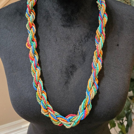 Women Multicolor Seed Beads Twisted Multiple Layered Necklace with Lobster Clasp