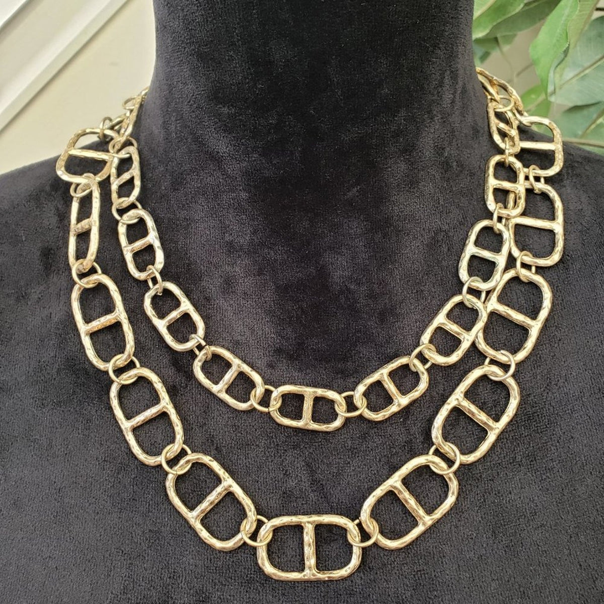 Charming Charlie Women Gold Tone Double Chunky Chain Necklace with Lobster Clasp
