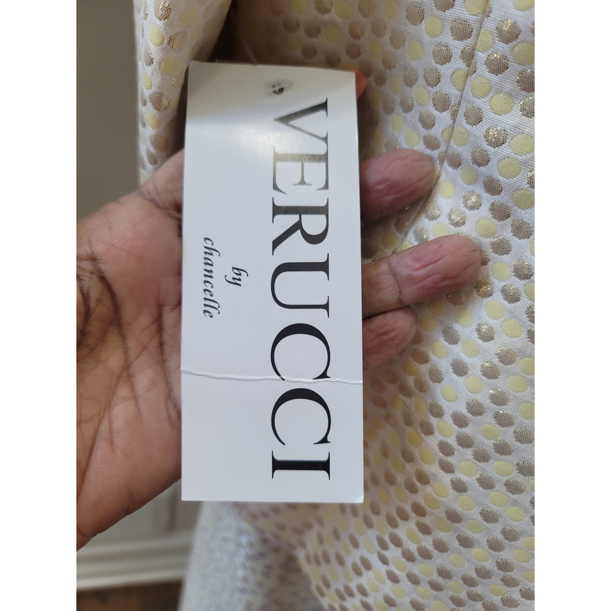 Verucci Skirt Suit Women's SZ 18 Cream Polka Dot Back Zipper Long Sleeve Lined