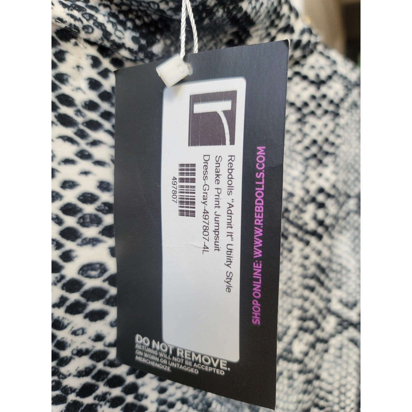 Rebdolls Jumpsuit Women's Size XL Gray Black Snake Print Zip Front Lounge