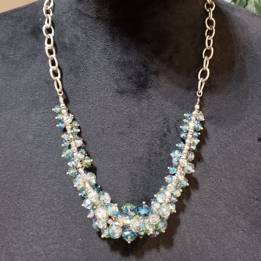 Womens Multicolor Crystal Beaded Cable Link Chain Necklace with Lobster Clasp