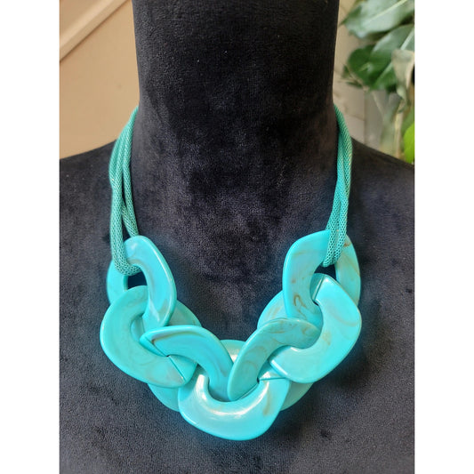 Turquoise Resin Link Necklace & Earrings Set Chunky Statement Modern Boho Chic