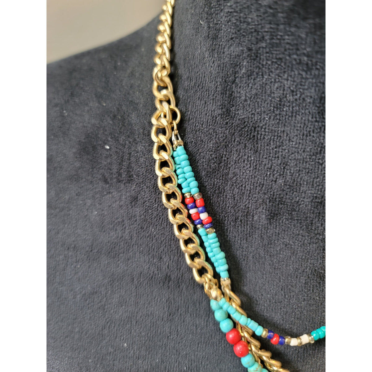 Women's Multilayer Beaded Spike Necklace With Gold Chain And Lobster Clasp