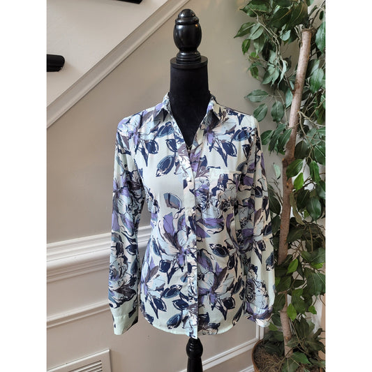 The Limited Button Up Blouse Women's Small Multicolor Floral Long Sleeve Stretch