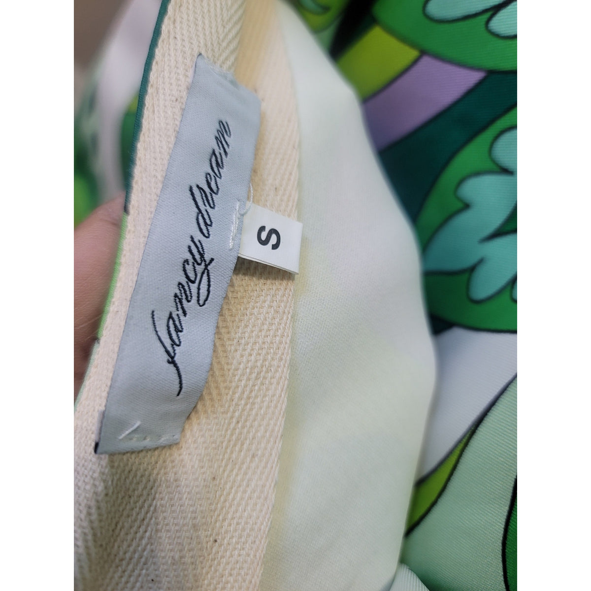 Fancy Dream Skirt Set Women's Green Geometric Button Up Side Zipper Long Sleeve