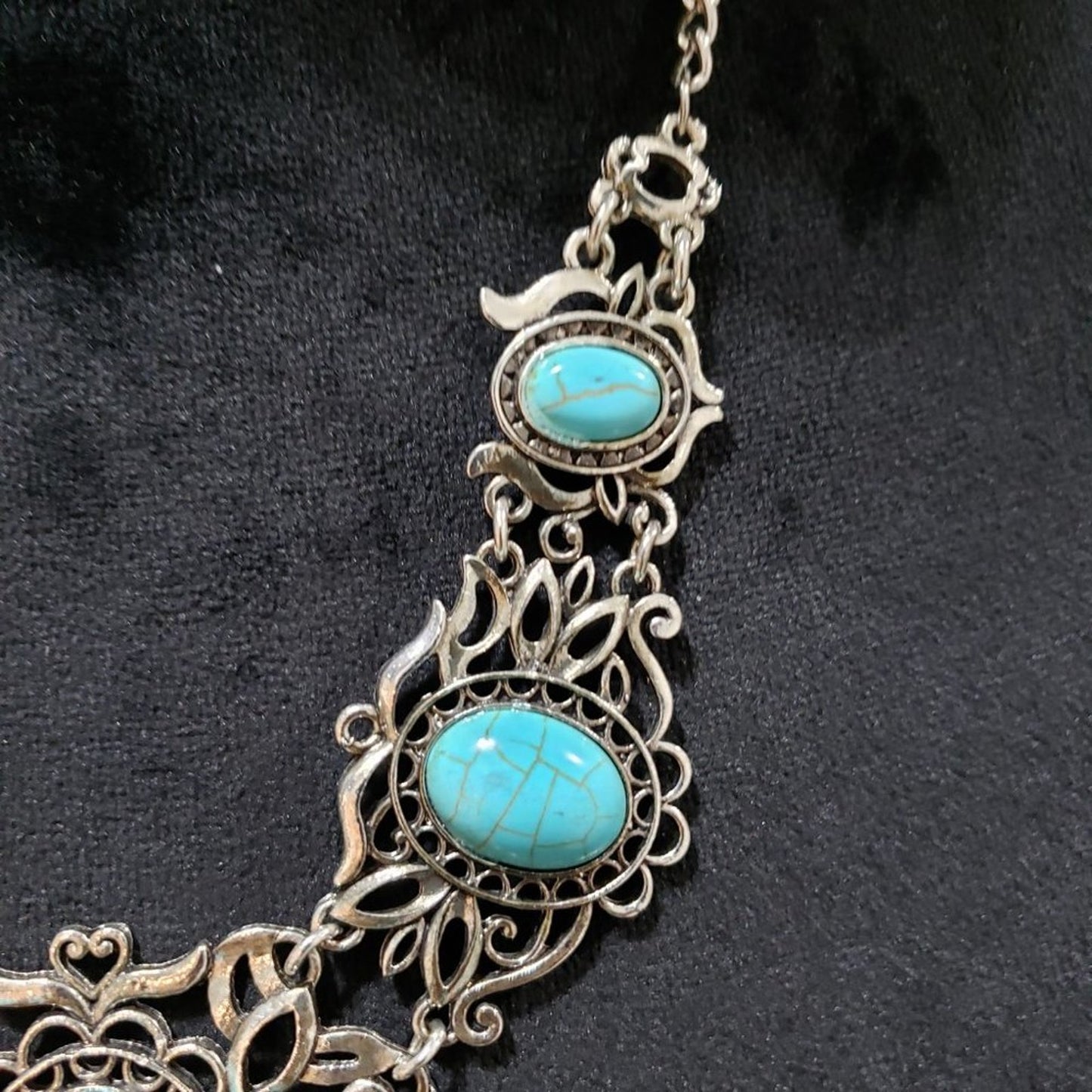 Womens Fashion Turquoise Oval Stones Boho Style Collar Necklace w/ Lobster Clasp