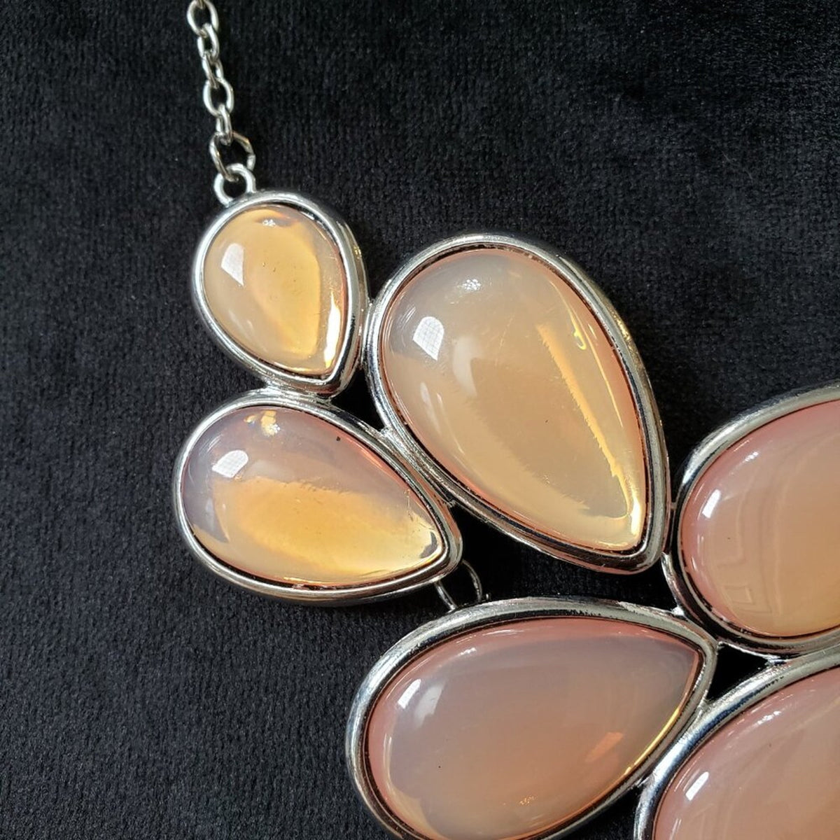 Women's Orange Teardrop Acrylic Silver Tone Chain Necklace Jewelry w/ Lobster Clasp
