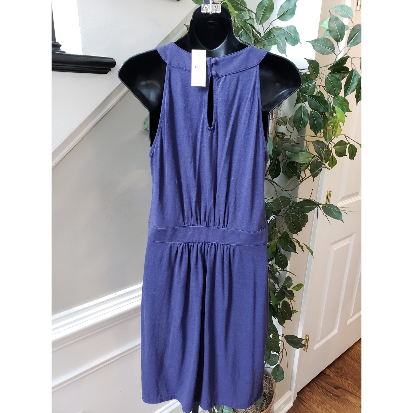 LOFT Sheath Dress Womens Small Blue Pleated Cotton Blend Sleeveless Round Neck
