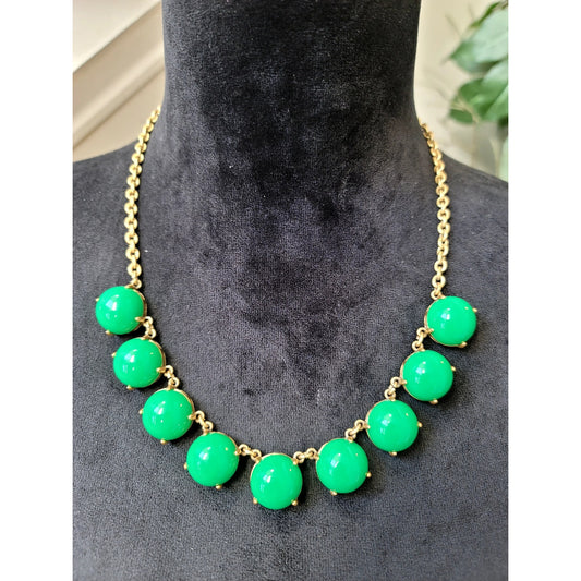 JCrew Green Bubble Bead Statement Necklace Gold Tone Chain Retro Bib Fashion