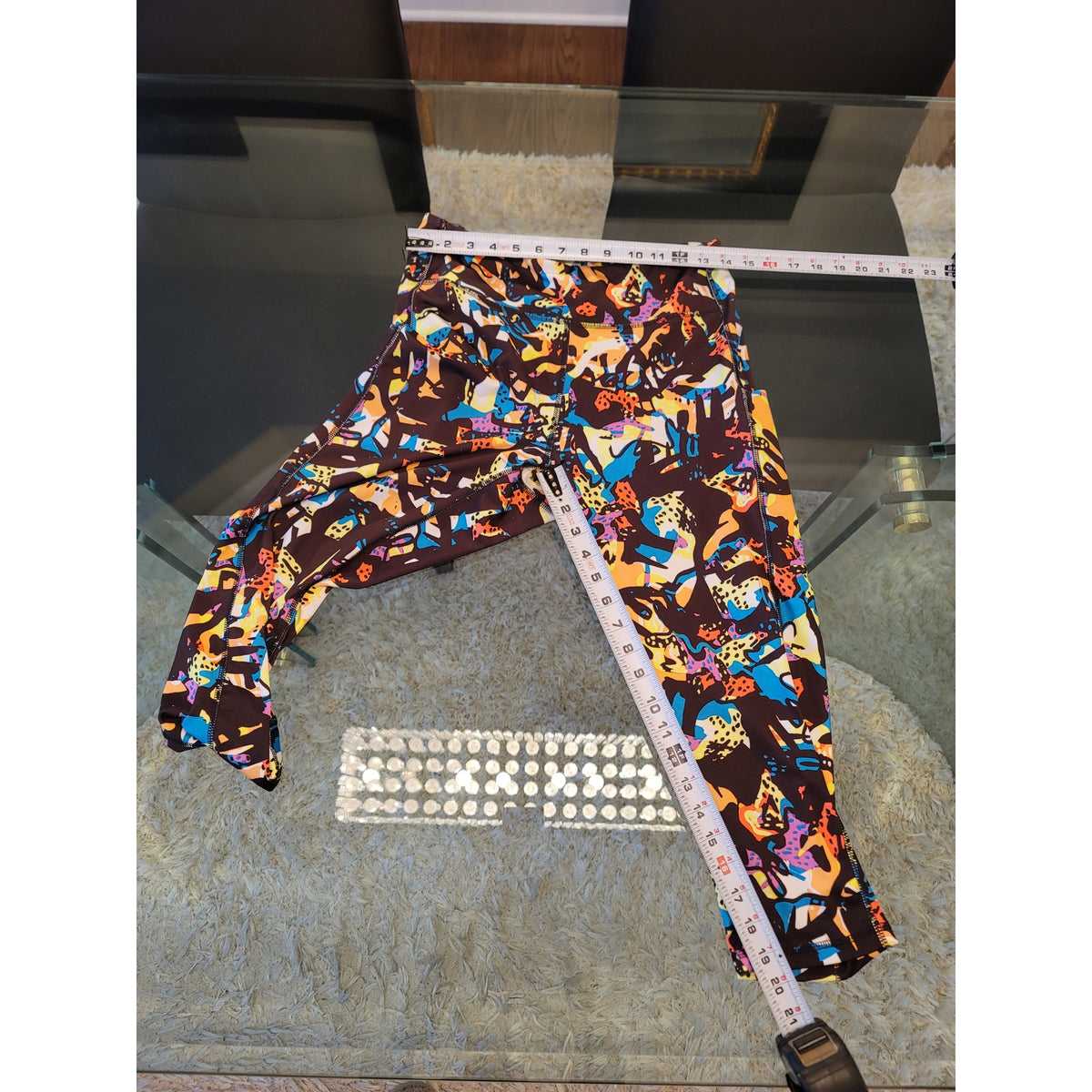 Tek Gear Workout Set Women’s Large Multicolor Abstract Cropped Leggings V-Neck