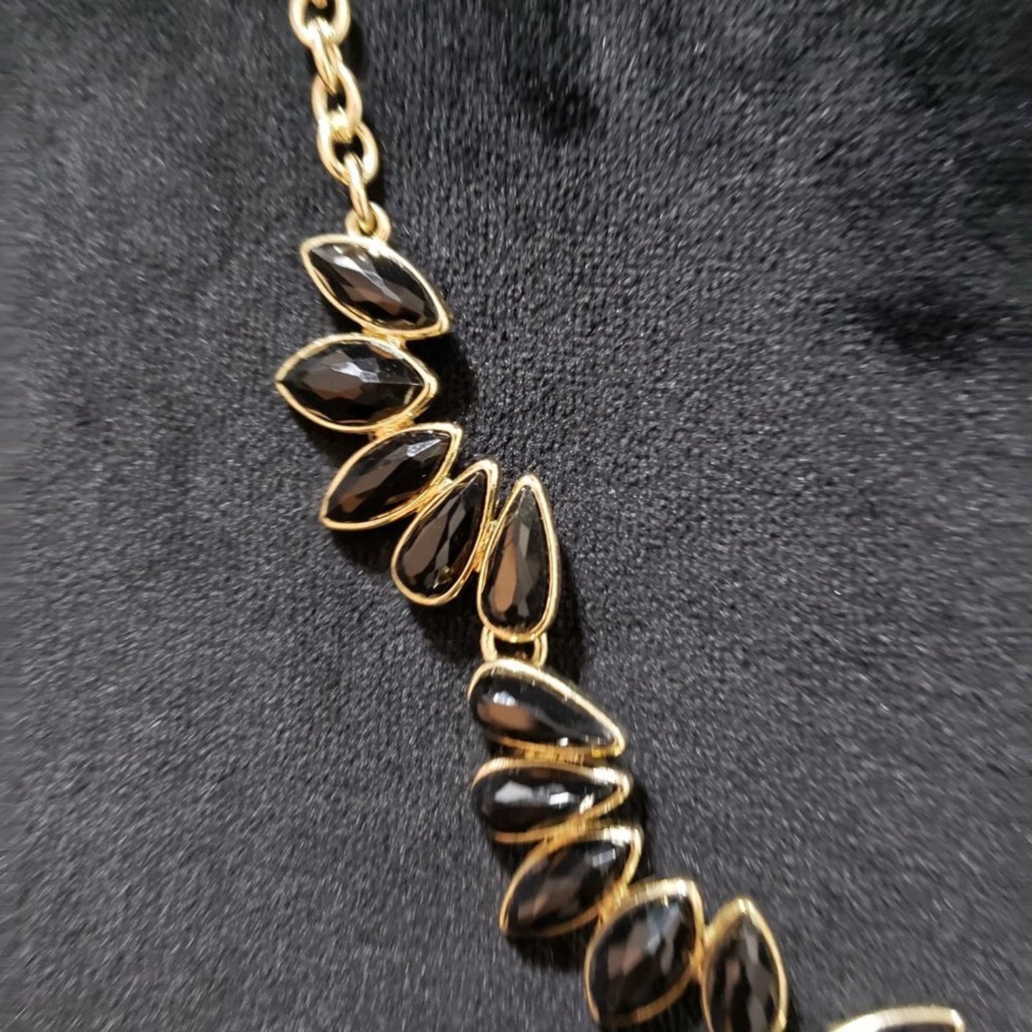 Womens Beautiful Black Enamel Seed Pattern on Gold Tone Metal Statement Necklace