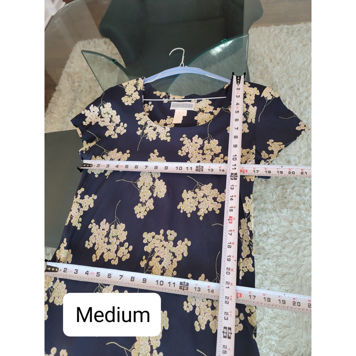 Jessica Howard Maxi Dress Women's Size Medium Navy Blue Floral Short Sleeves