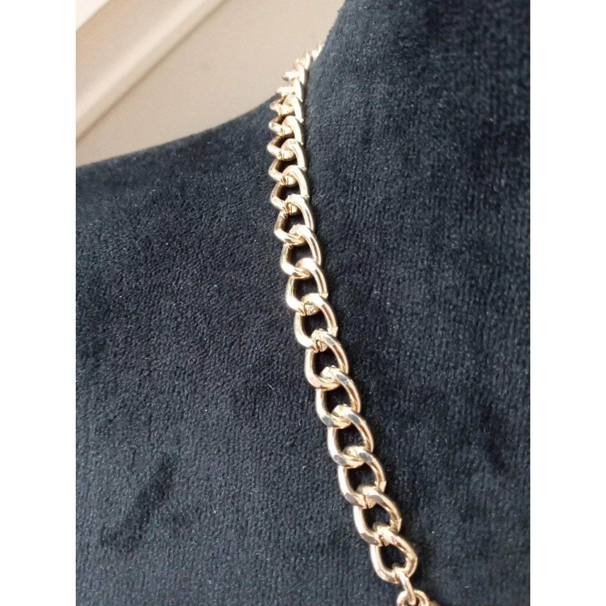Gold Tone Chain Mint Green Rhinestone Flower Statement Necklace