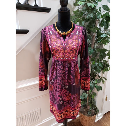 White Mark Women's Multicolor Paisley V-Neck Long Sleeve Knee Length Dress Large