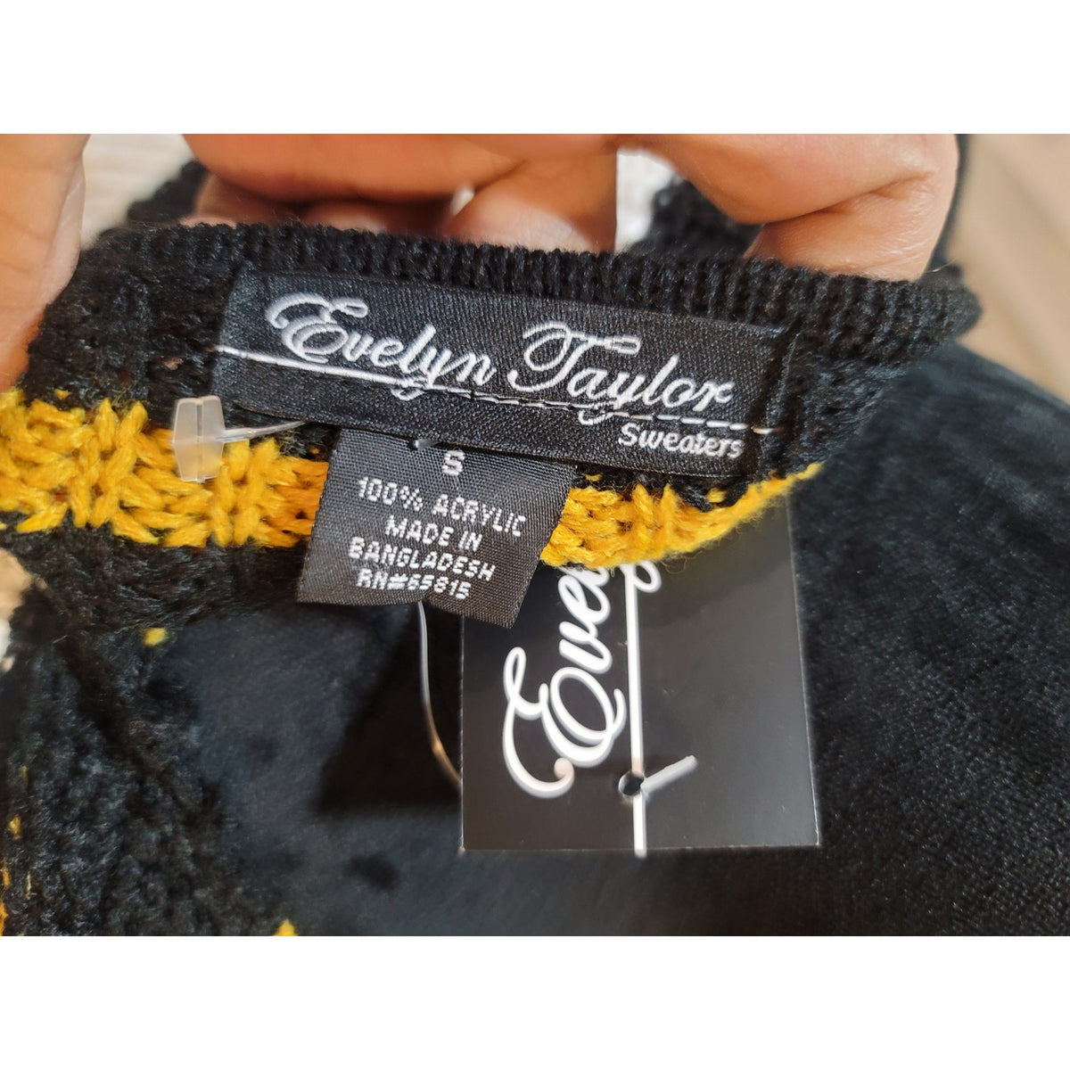 Evelyn Taylor Cardigan Sweater Women's Small Black/White Striped Open Front