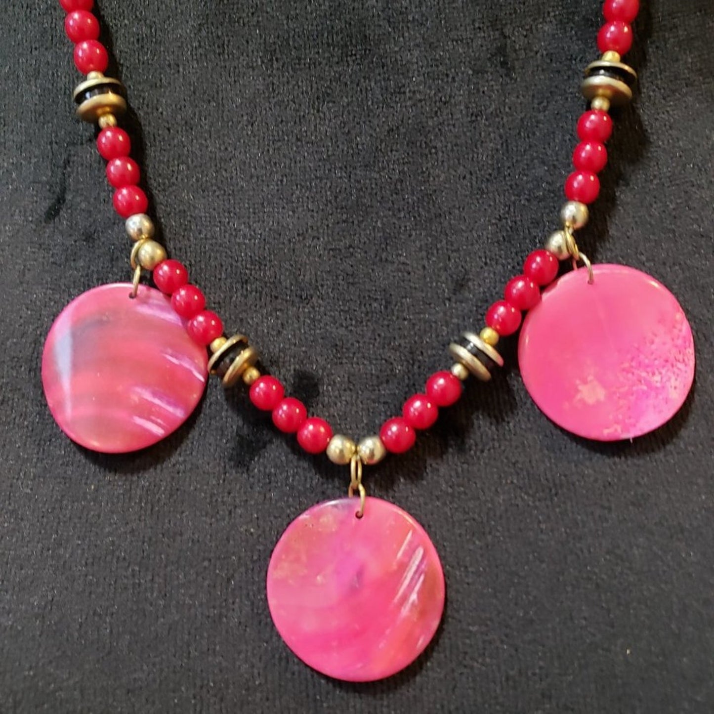 Womens Fashion Gold Tone Red Beaded Statement Collar Necklace with Barrel Clasp