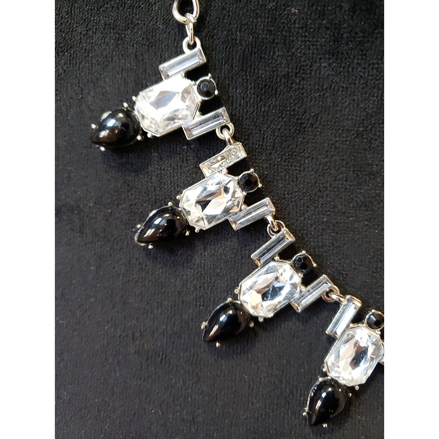 Silver Black Clear Crystal Necklace Women's Statement Geometric Fashion Jewelry