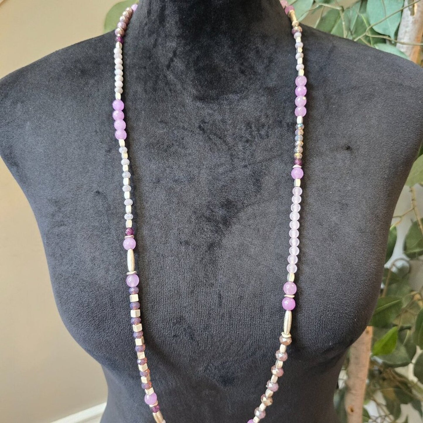 Womens Multicolor Multiple Beaded Long Stretch Necklace with Lobster Clasp