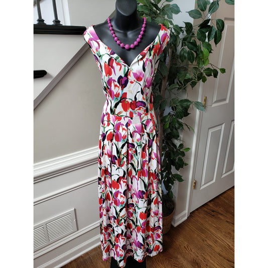 VS Valdenize Soares Long Maxi Dress Women's XL White Floral V-Neck Sleeveless