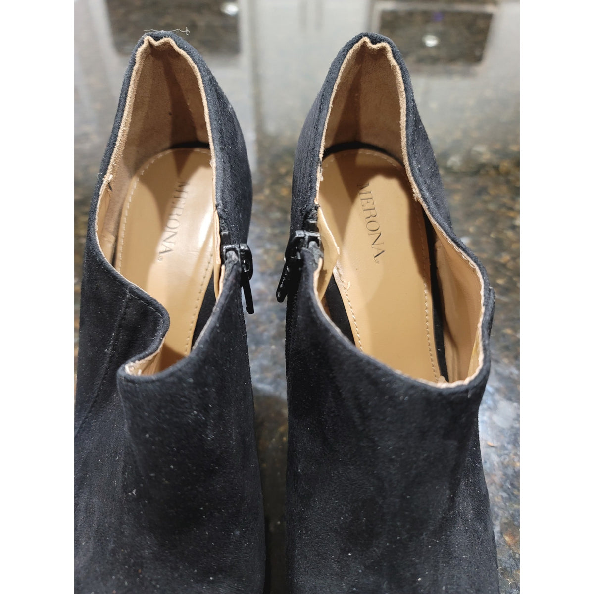 Merona Ankle Stiletto Heel Bootie Women's Size 8 Black Suede Leather Side Zipper