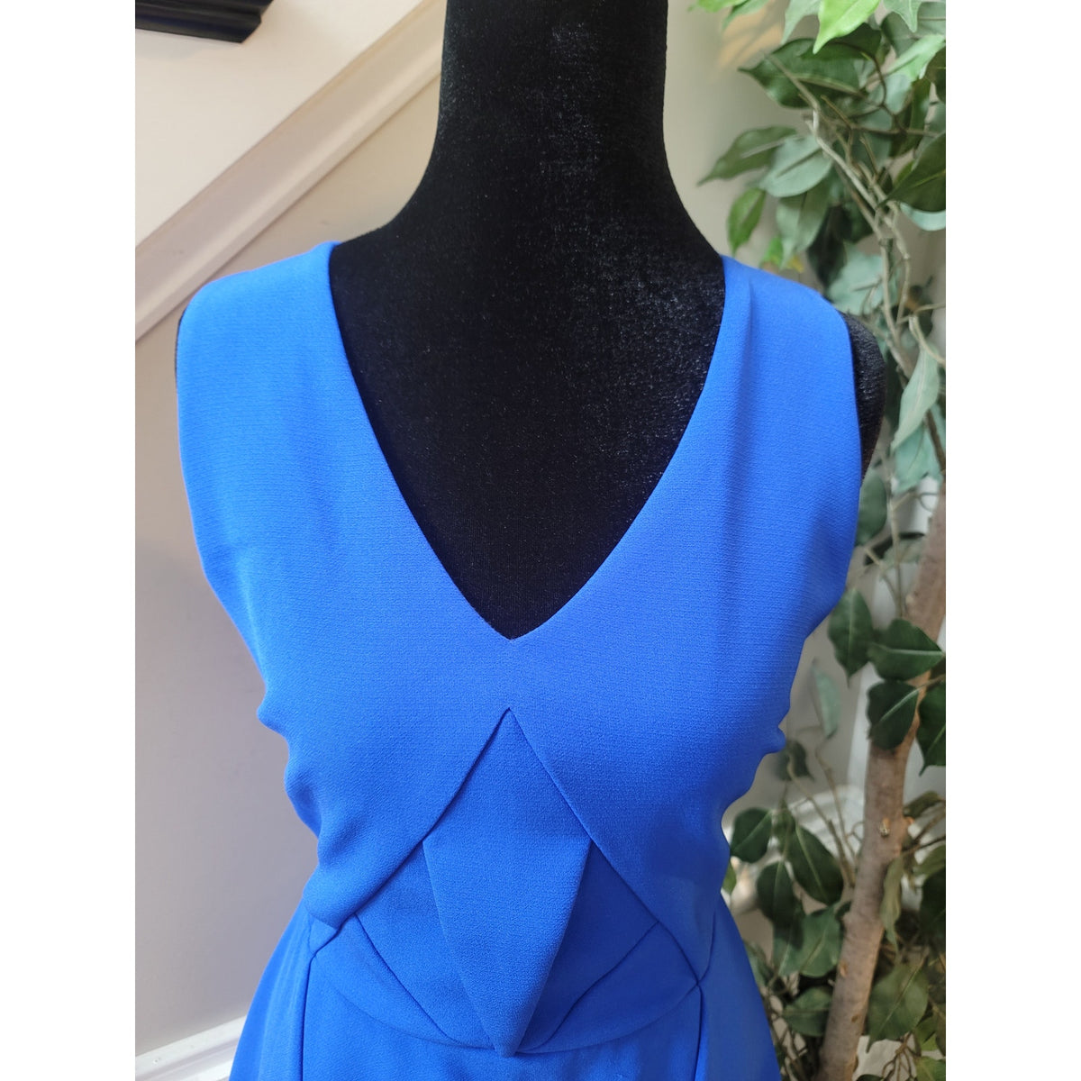 Aryn K Sleeveless Dress Women Medium Blue Fit Flare Ruffle Hem Cocktail Party