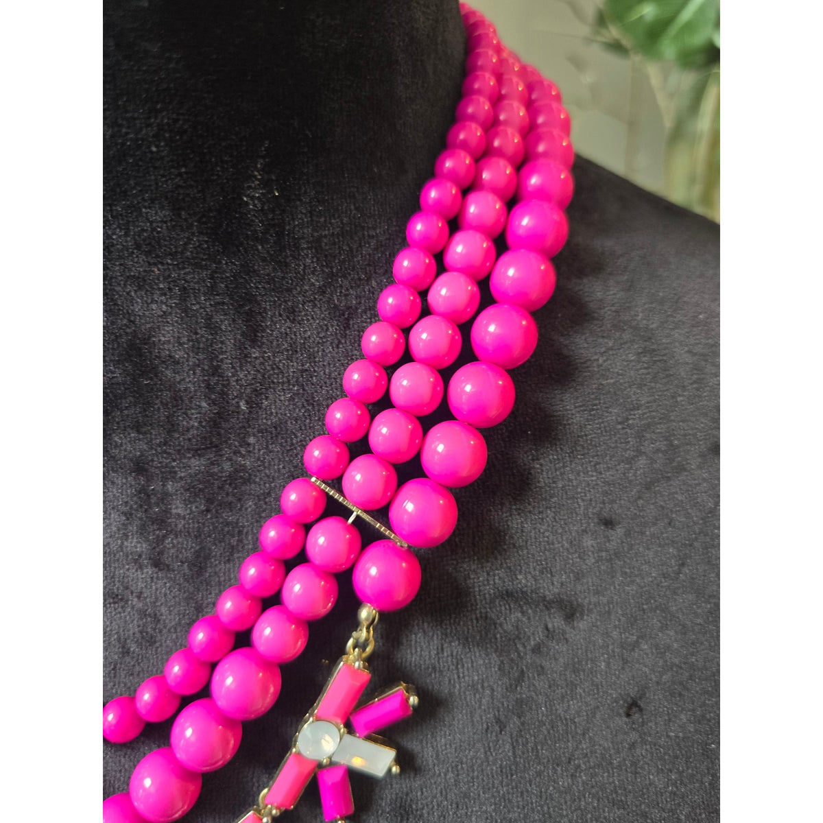 Hot Pink Fuchsia Multistrand Beaded Rhinestone Starburst Pendant Necklace