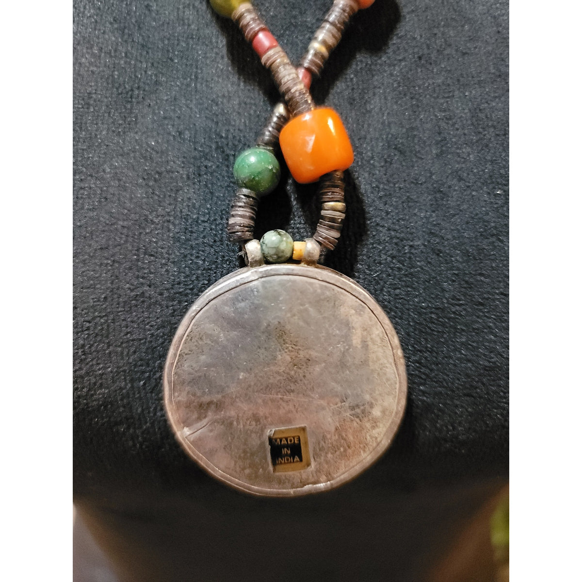 Women's Vintage Indian Boho Beaded Pendant Necklace With Hand Painted Art
