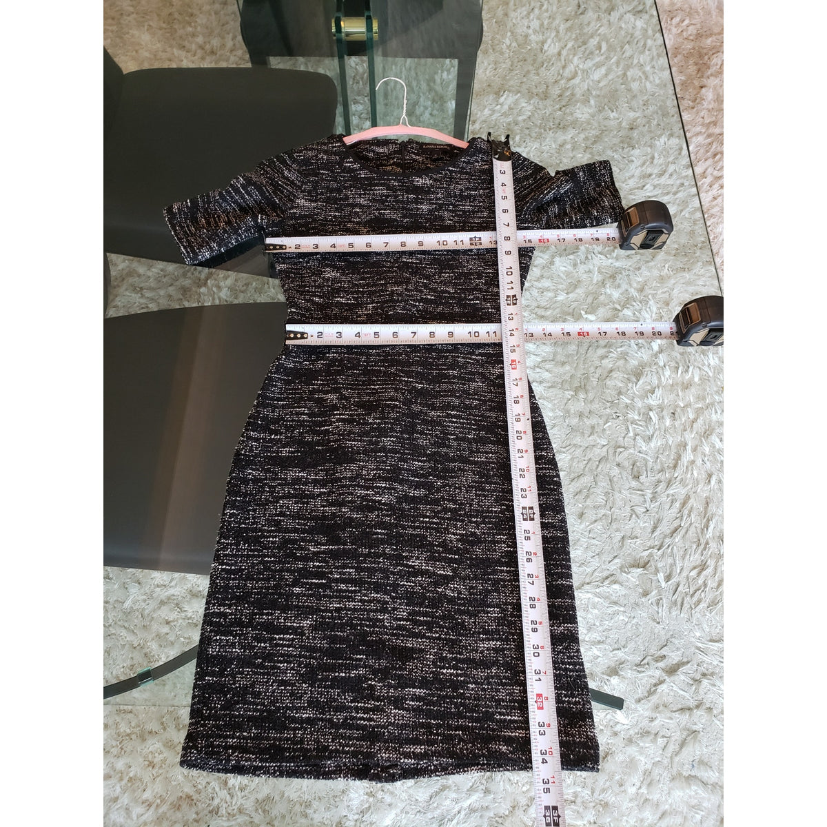 Banana Republic Shift Dress Womens Size 0 Black Space Dye Round Neck Back Zip