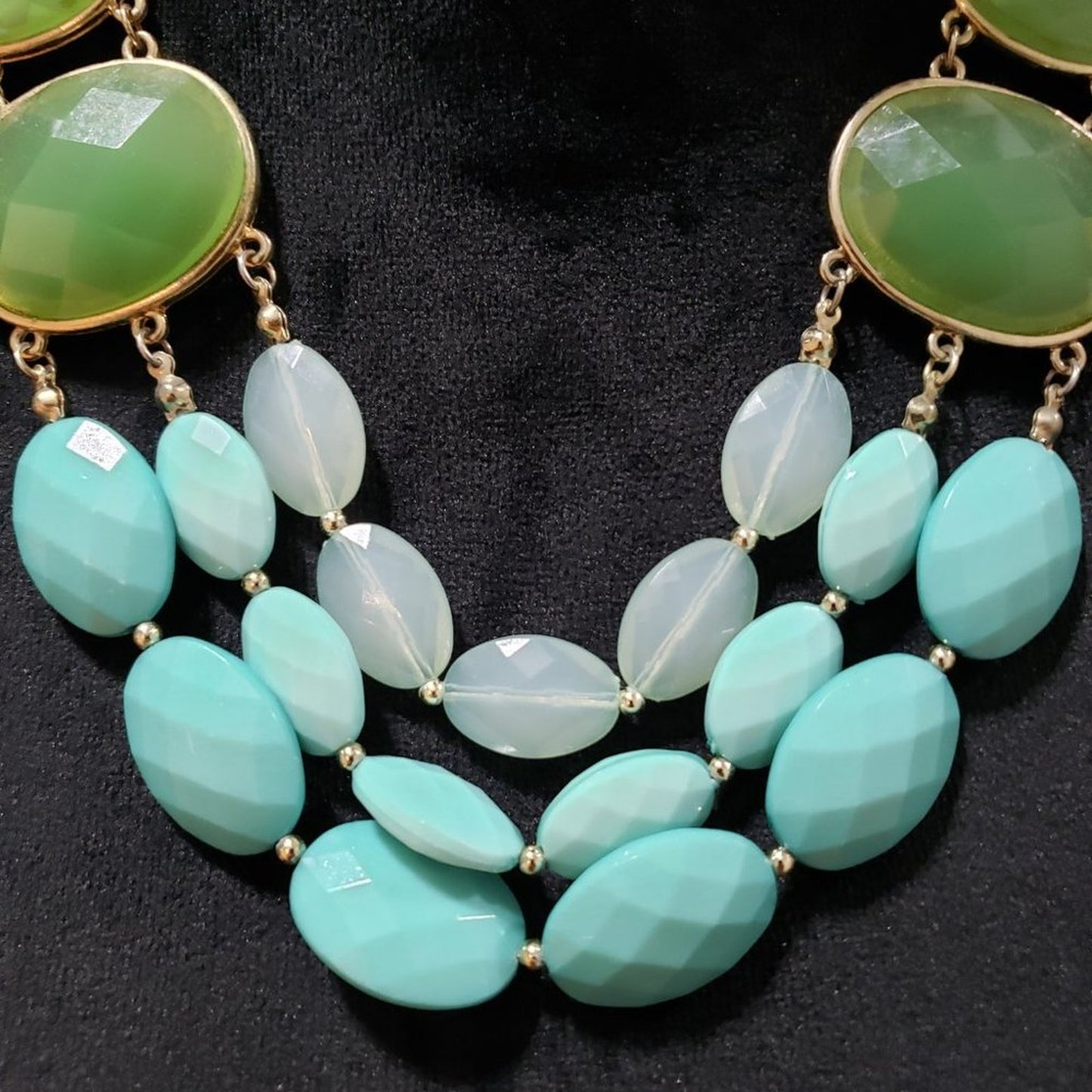 Womens Fashion Green and Blue Stones Statement Collar Necklace w/ Lobster Clasp