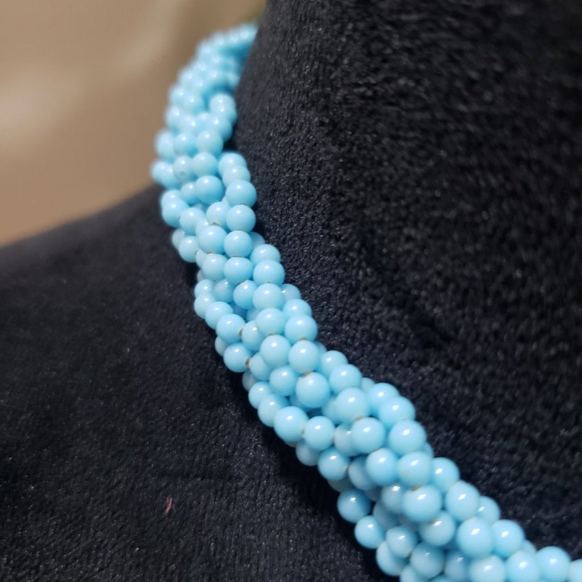 Womens Fashion Blue Amazonite Bead Twisted Choker Necklace with Earrings