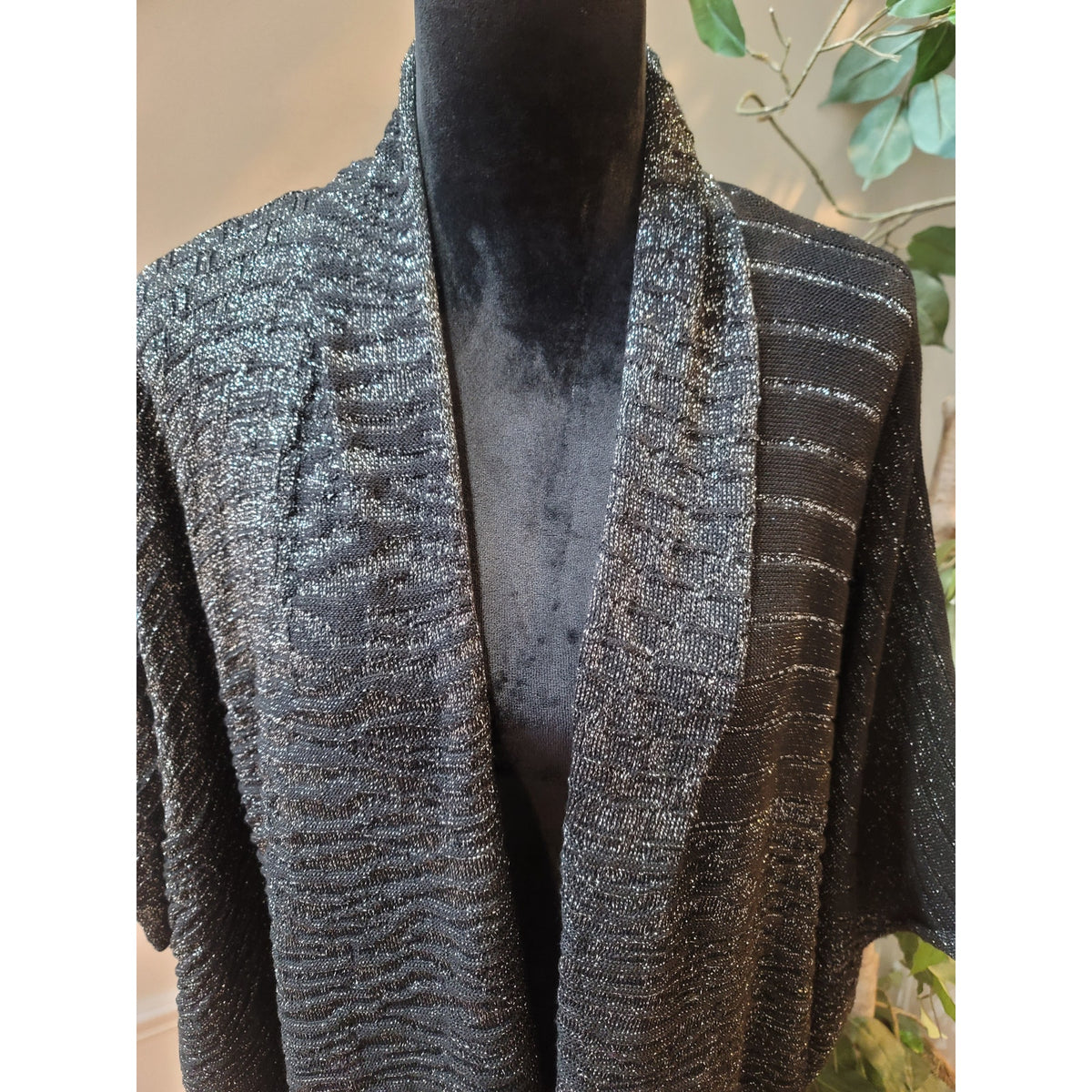Worthington Shrug Sweater Women's Size XL Black/Silver Cocoon Wrap Open Front