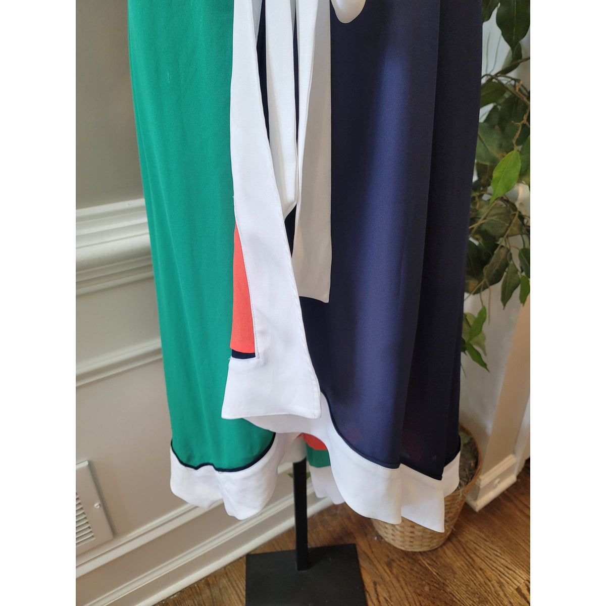 New York & Company Wrap Midi Dress Women's XL Multi Colorblock Asymmetrical Hem