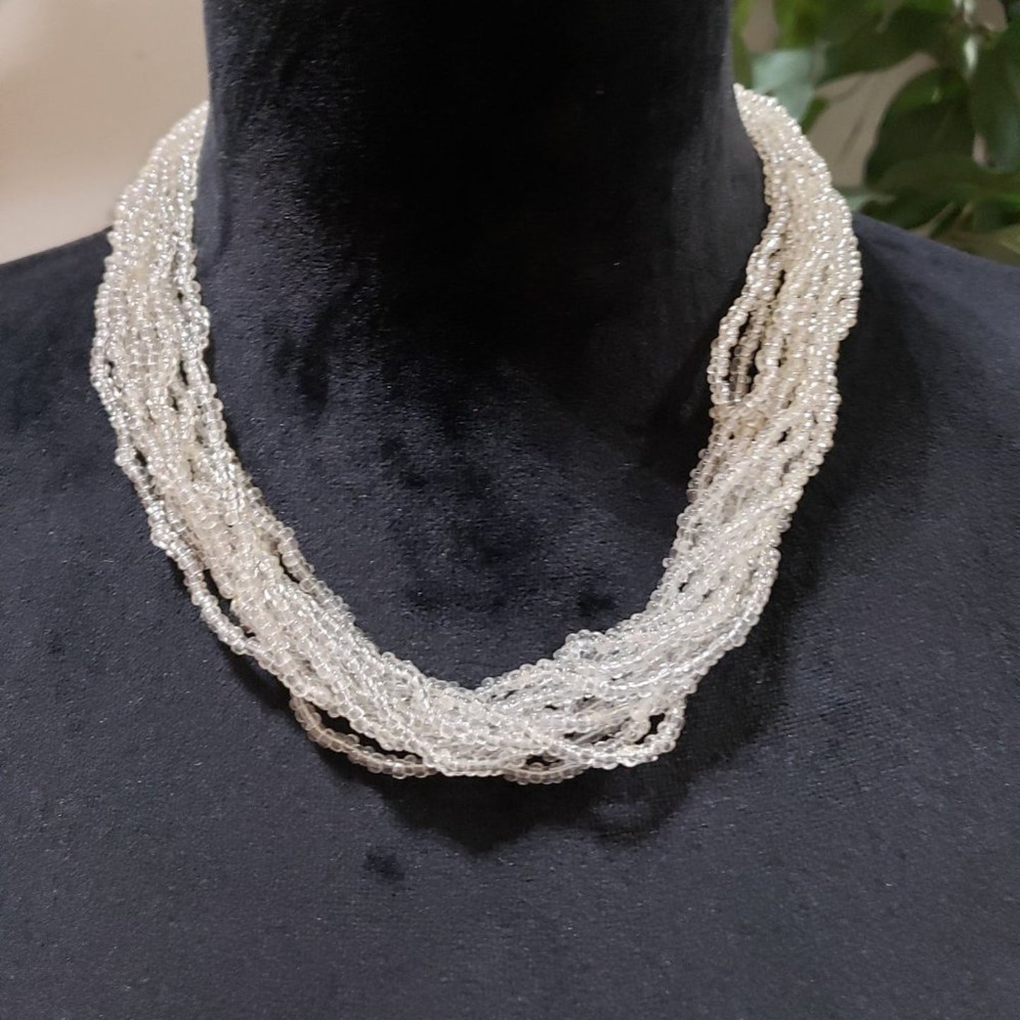 Women Fashion Multi Strand Faux White Seed Pearl Beaded Necklace with Lobster