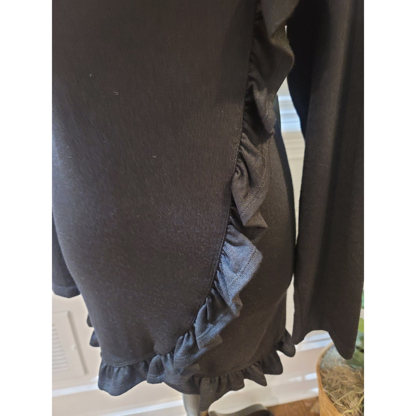 Multiples Sweater Women's Large Black Cowl Neck Long Sleeve Ruffle Hem Stretch